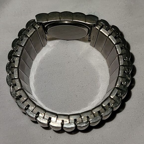 Lucida Industrial Thick Silver Metal Watch Expandable‎ Band White Abalone Face - Picture 8 of 10